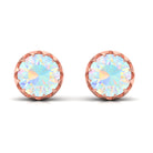 5 MM Ethiopian Opal Solitaire Stud Earring in Scalloped Bezel Setting Ethiopian Opal - ( AAA ) - Quality - Rosec Jewels