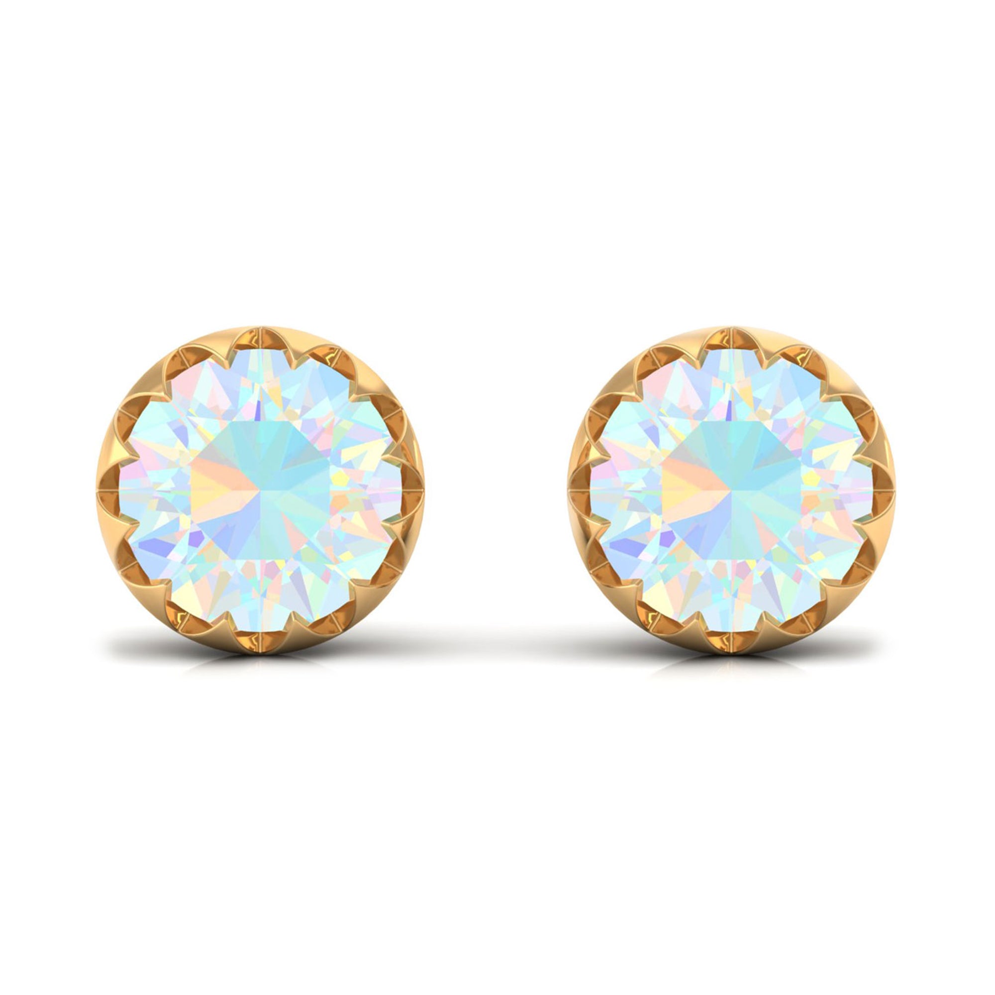 5 MM Ethiopian Opal Solitaire Stud Earring in Scalloped Bezel Setting Ethiopian Opal - ( AAA ) - Quality - Rosec Jewels