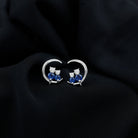 Lab Grown Blue Sapphire and Diamond Cat and Moon Stud Earrings Lab Created Blue Sapphire - ( AAAA ) - Quality - Rosec Jewels