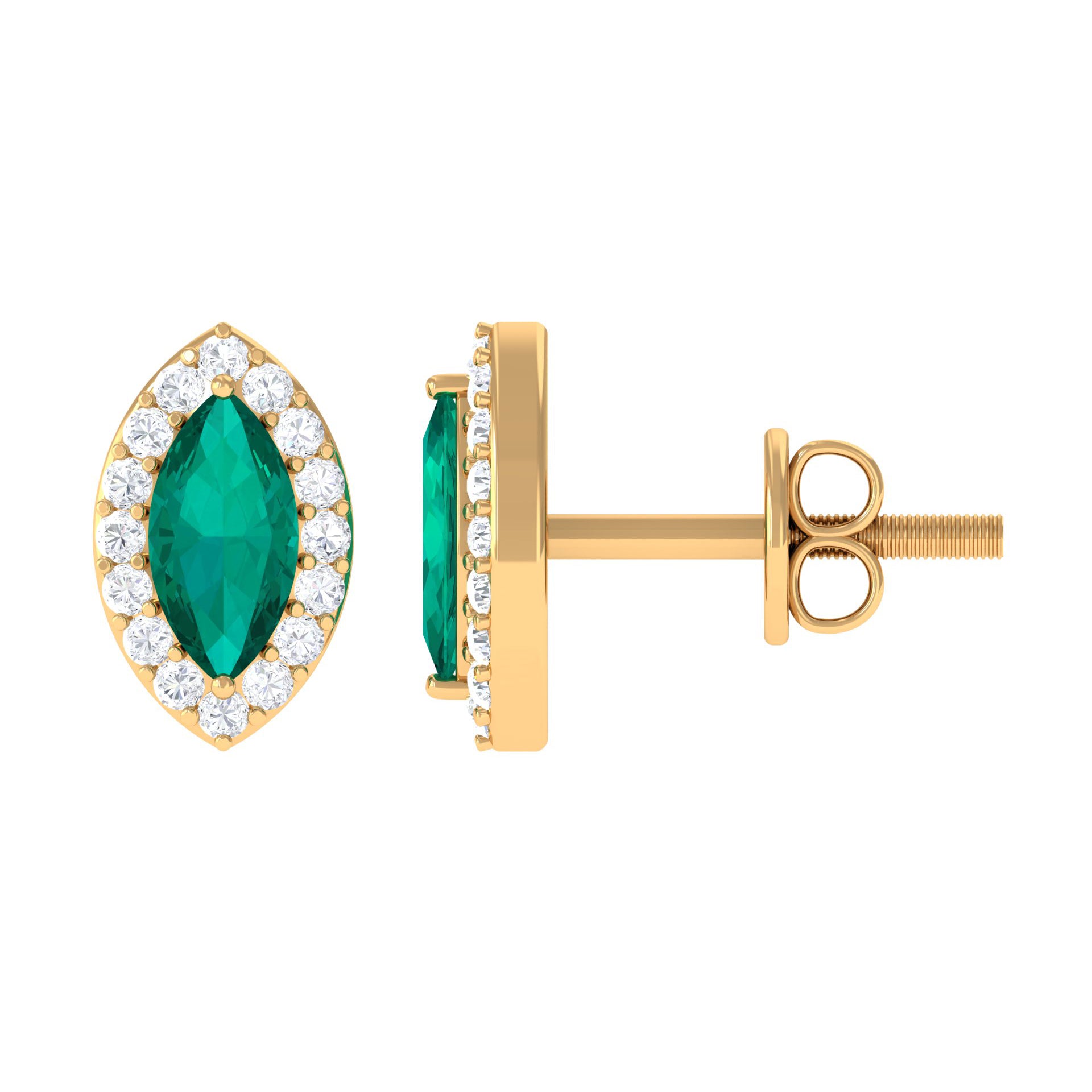 3/4 CT Classic Marquise Cut Emerald and Diamond Accent Stud Earrings Emerald - ( AAA ) - Quality - Rosec Jewels