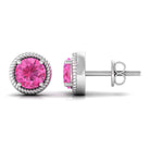 Round Pink Sapphire Solitaire Stud Earrings in Rope Frame Pink Sapphire - ( AAA ) - Quality - Rosec Jewels