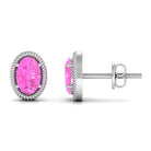 Oval Cut Pink Sapphire Solitaire Stud Earrings in Rope Frame Pink Sapphire - ( AAA ) - Quality - Rosec Jewels