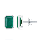 Octagon Cut Emerald Solitaire Stud Earrings in Bezel Setting Emerald - ( AAA ) - Quality - Rosec Jewels