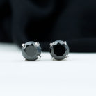 6.5X6.5 MM Round Cut Black Onyx Solitaire Stud Earrings in 4 Prong Setting Black Onyx - ( AAA ) - Quality - Rosec Jewels