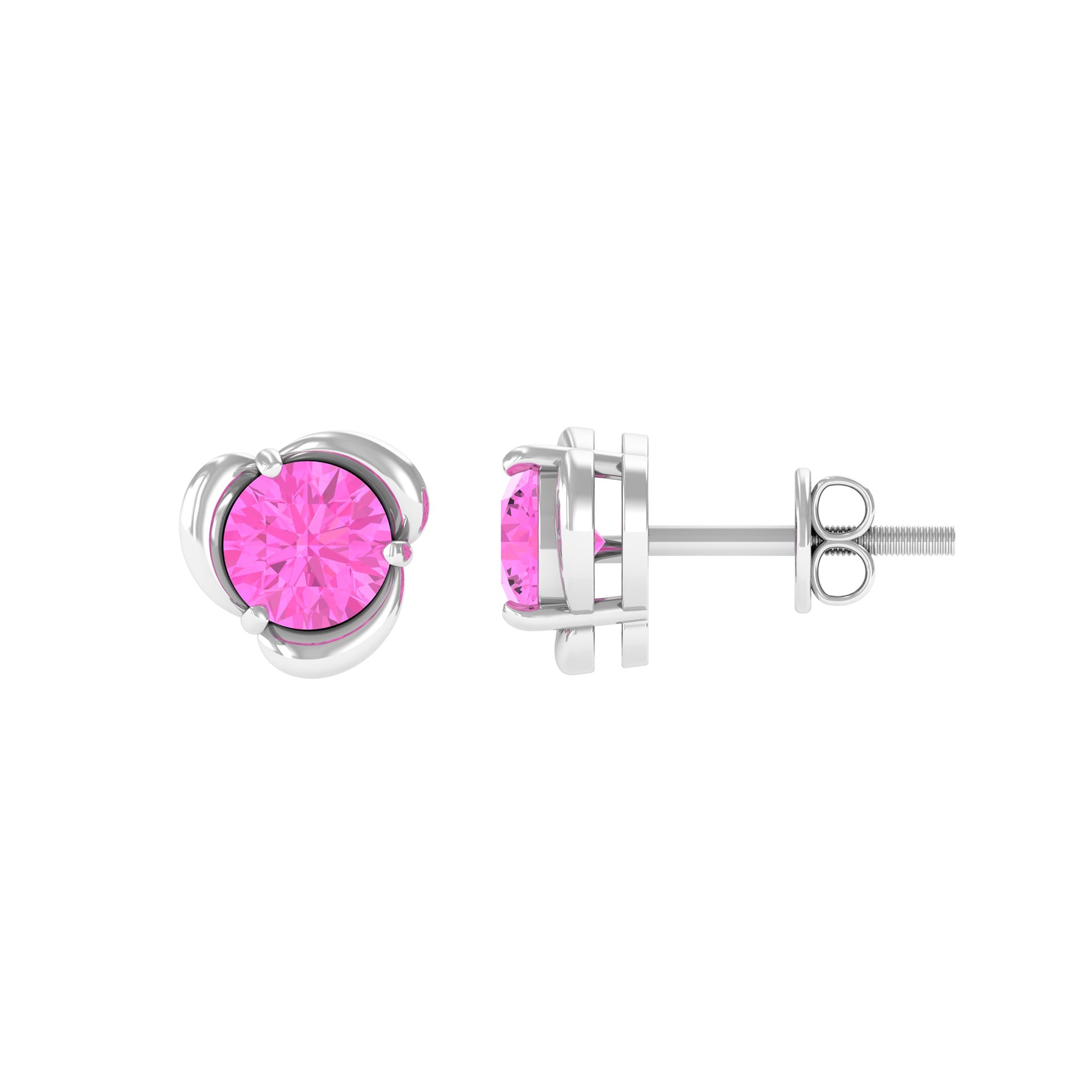 Round Cut Solitaire Pink Sapphire Flower Stud Earrings Pink Sapphire - ( AAA ) - Quality - Rosec Jewels