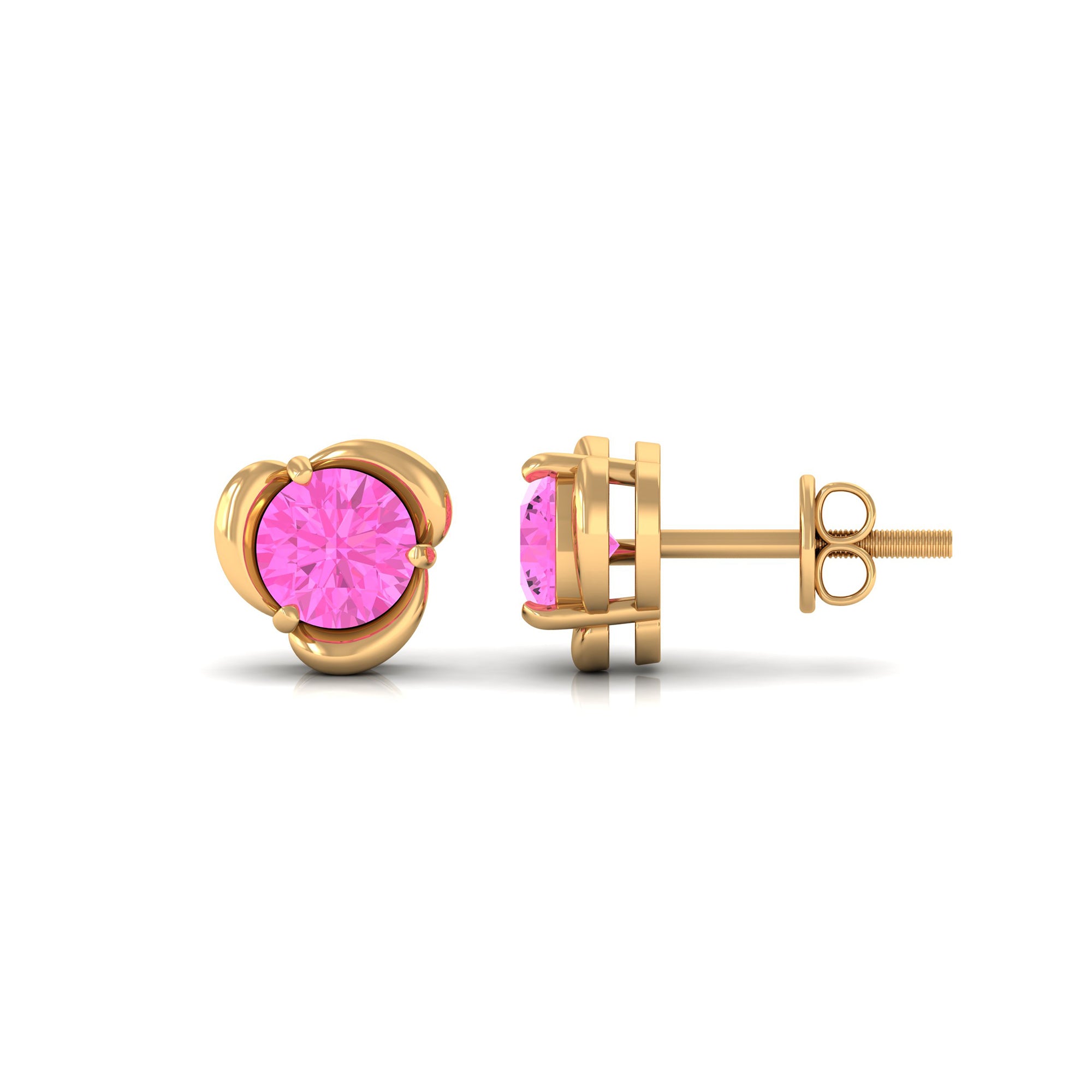 Round Cut Solitaire Pink Sapphire Flower Stud Earrings Pink Sapphire - ( AAA ) - Quality - Rosec Jewels