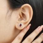 2.5 CT Oval Cut Rhodolite Statement Stud Earrings with Diamond Halo Rhodolite - ( AAA ) - Quality - Rosec Jewels