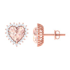 Heart Shape Morganite Halo Stud Earrings with Diamond Morganite - ( AAA ) - Quality - Rosec Jewels