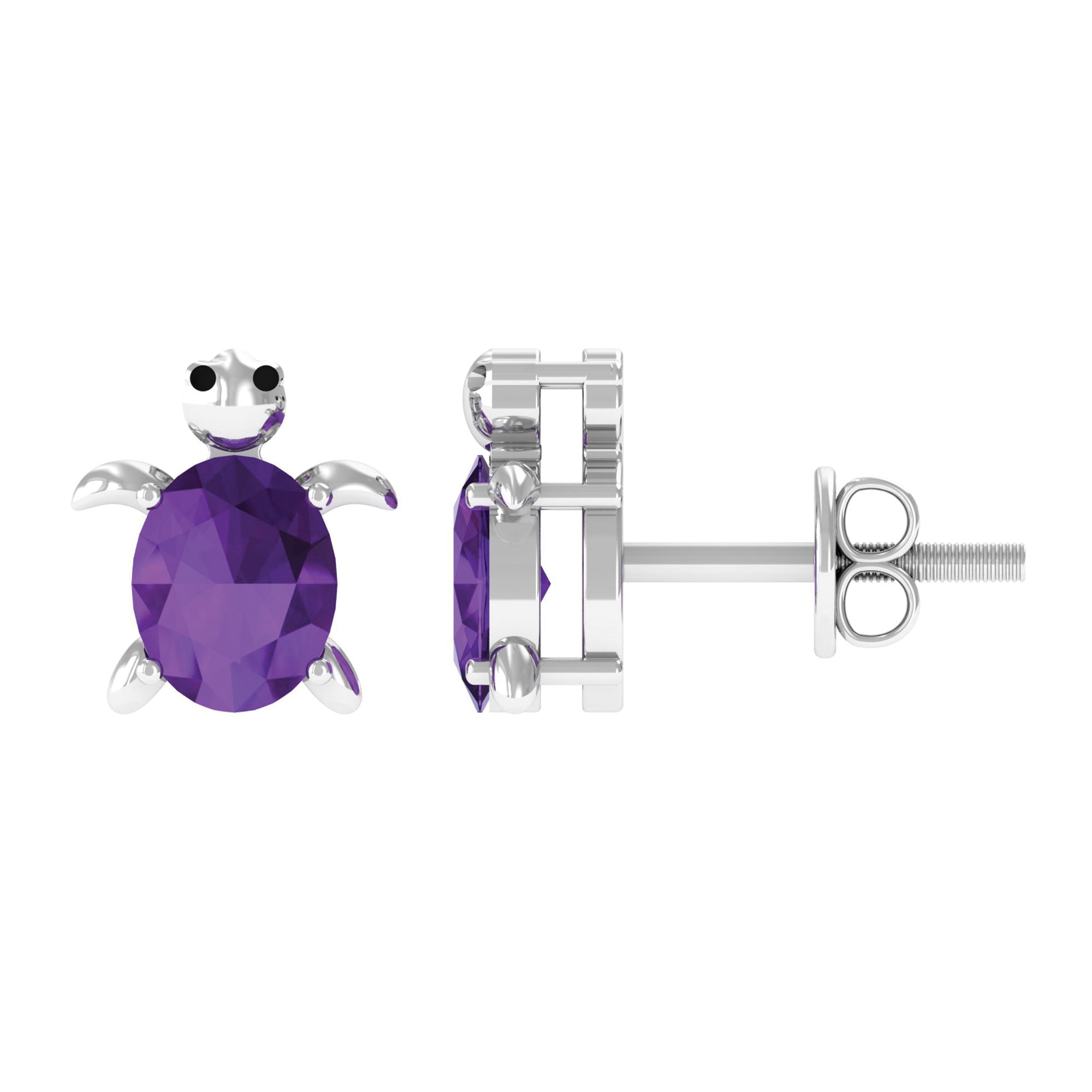 0.50 Oval Cut Amethyst Solitaire Turtle Stud Earrings in Silver Amethyst - ( AAA ) - Quality 92.5 Sterling Silver - Rosec Jewels