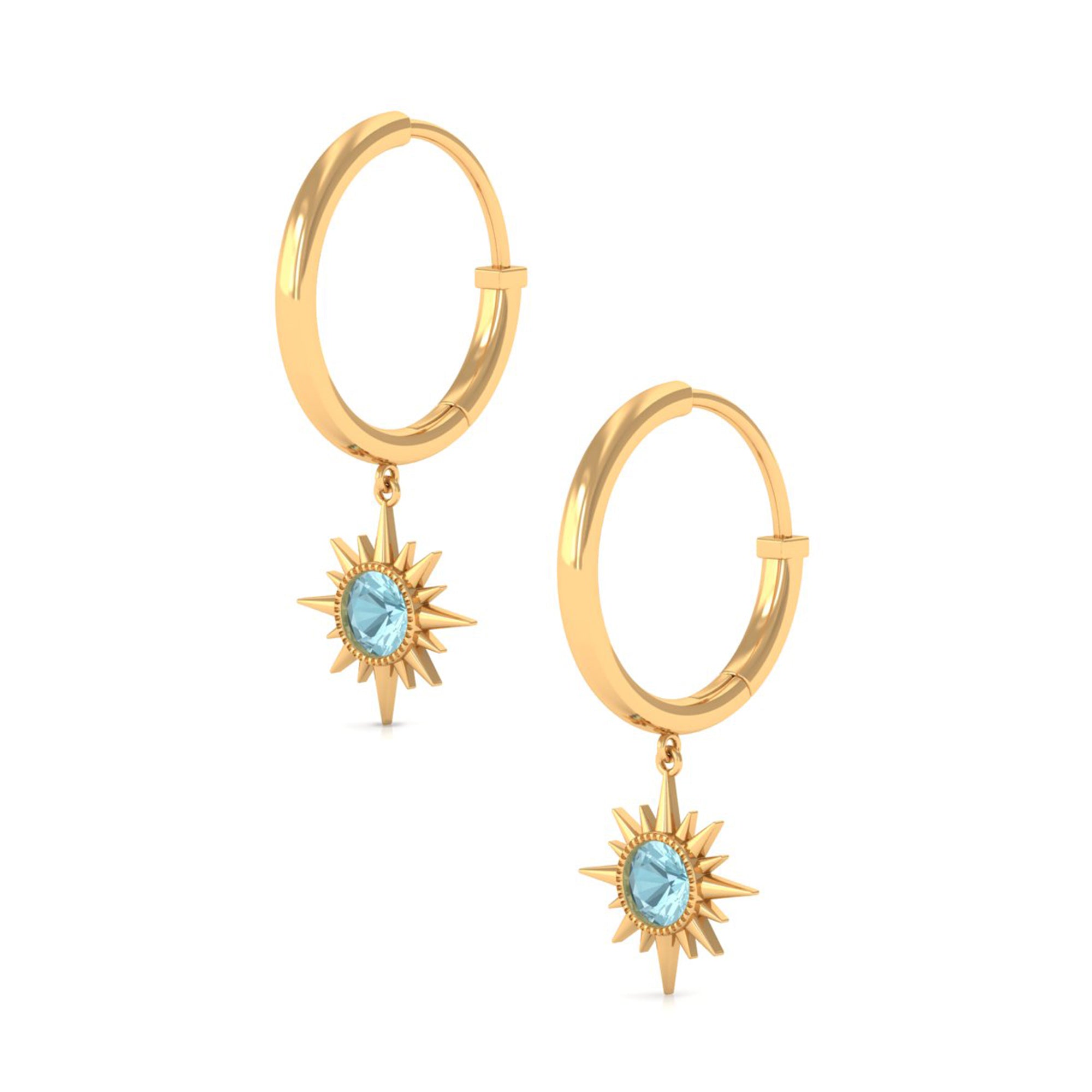 3/4 CT Milgrain Bezel Set Sky Blue Topaz Sunburst Drop Hoop Earrings Sky Blue Topaz - ( AAA ) - Quality - Rosec Jewels