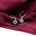 Milgrain Bezel Set Emerald Sunburst Hoop Drop Earrings Emerald - ( AAA ) - Quality - Rosec Jewels