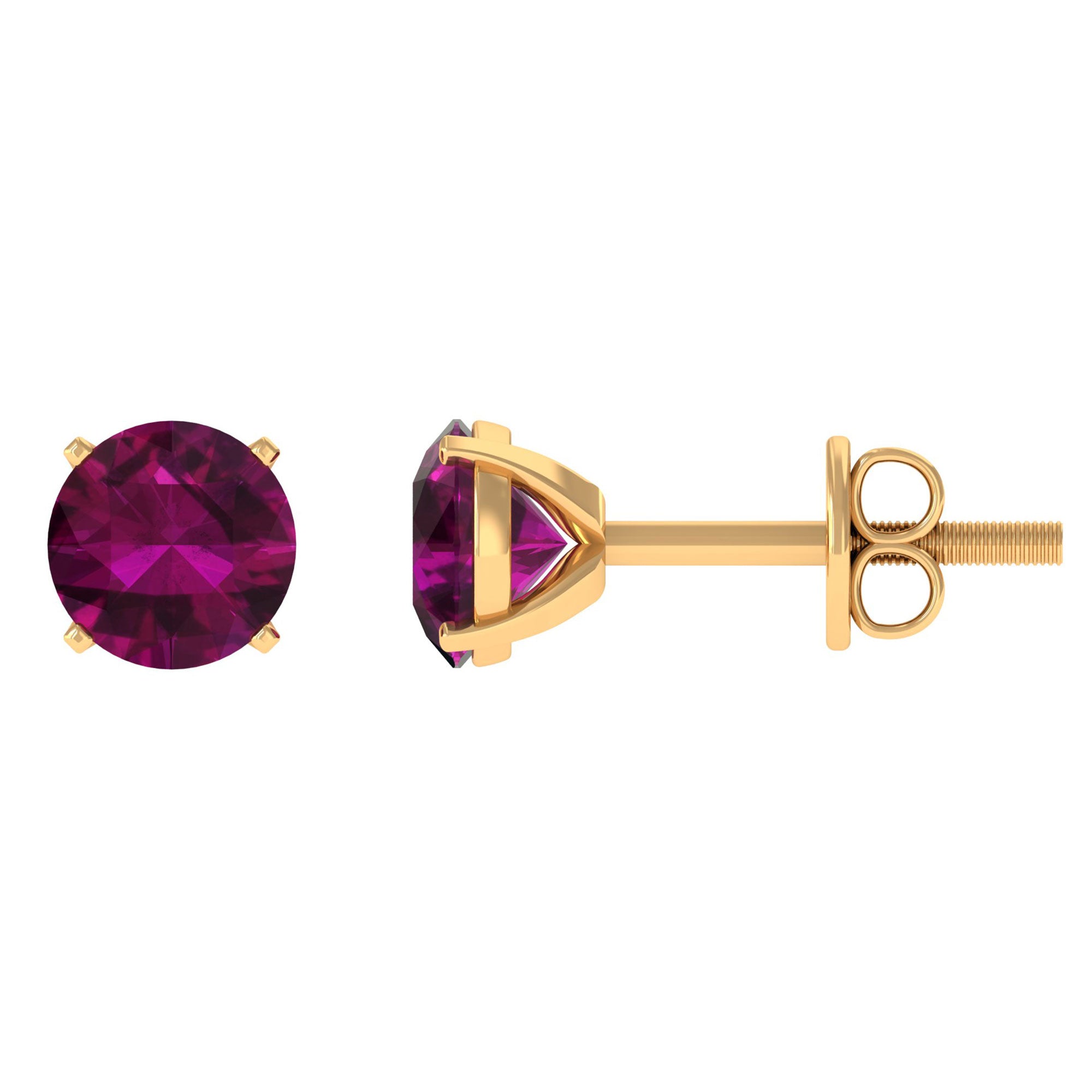 Round Rhodolite Solitaire Stud Earrings in Square Prong Setting Rhodolite - ( AAA ) - Quality - Rosec Jewels