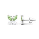 Green Sapphire and Diamond Butterfly Stud Earrings Green Sapphire - ( AAA ) - Quality - Rosec Jewels