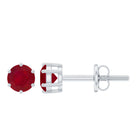 4 MM Genuine Ruby Solitaire Stud Earrings in 6 Prong Setting Ruby - ( AAA ) - Quality - Rosec Jewels