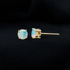 Round Shape Genuine Ethiopian Opal Solitaire Stud Earrings Ethiopian Opal - ( AAA ) - Quality - Rosec Jewels