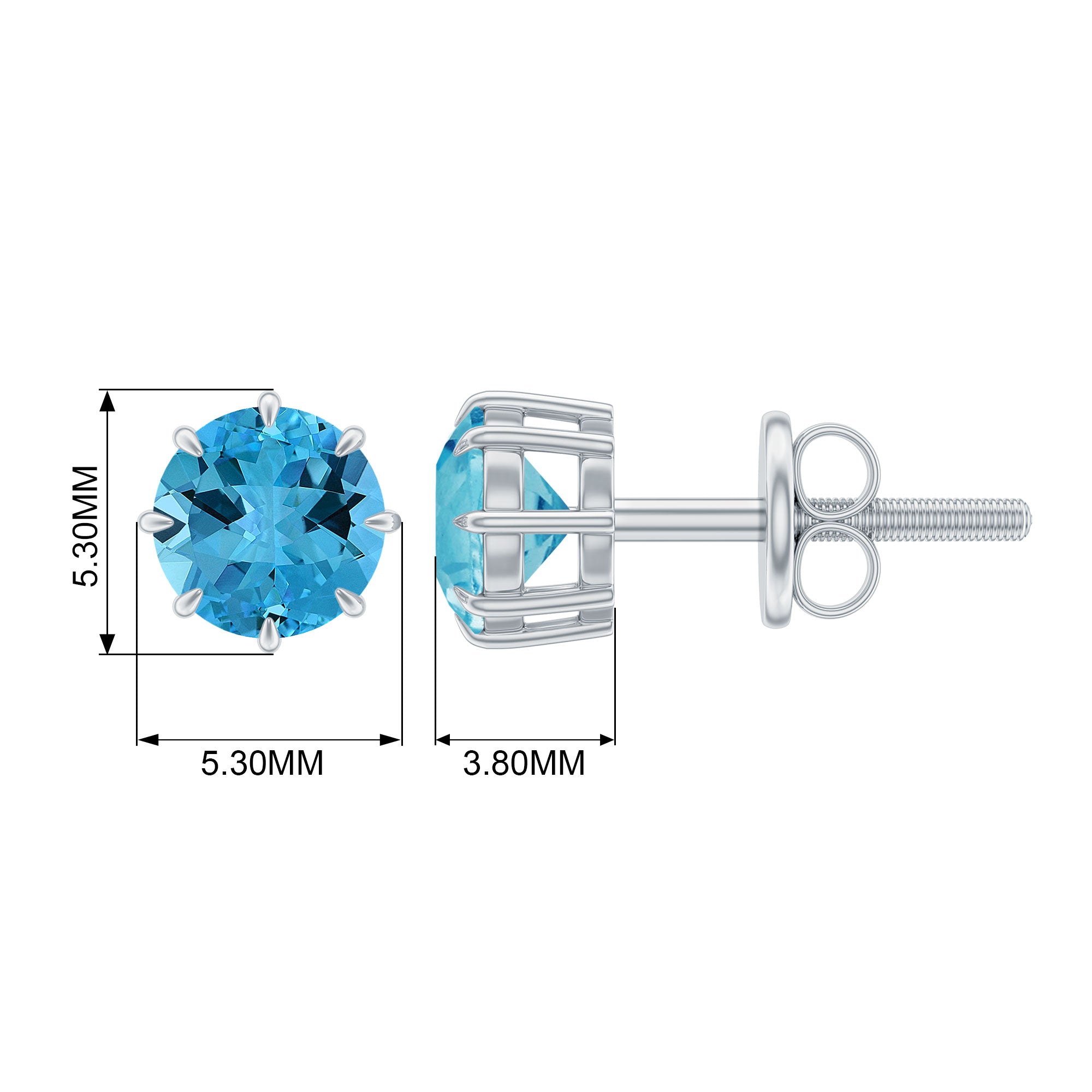 4.5 MM Natural Swiss Blue Topaz Solitaire Stud Earrings in 8 Claw Prong Setting Swiss Blue Topaz - ( AAA ) - Quality - Rosec Jewels