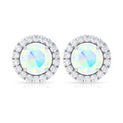 Round Ethiopian Opal and Diamond Halo Stud Earrings Ethiopian Opal - ( AAA ) - Quality - Rosec Jewels