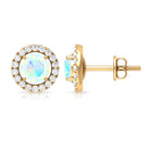 Round Ethiopian Opal and Diamond Halo Stud Earrings Ethiopian Opal - ( AAA ) - Quality - Rosec Jewels