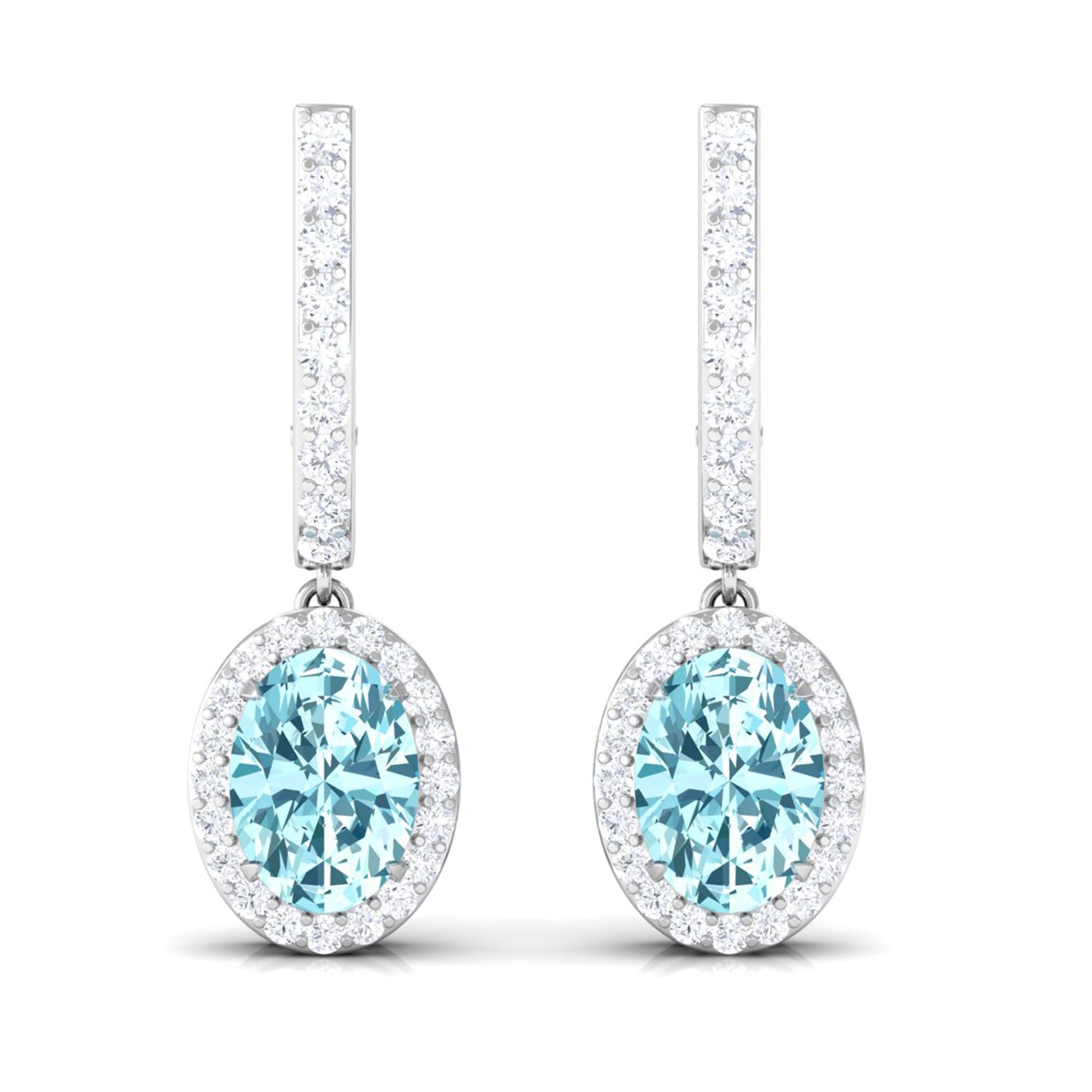 Classic Oval Cut Aquamarine and Diamond Hoop Drop Earrings Aquamarine - ( AAA ) - Quality - Rosec Jewels