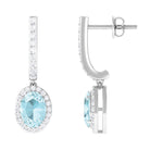 Oval Sky Blue Topaz Classic Hoop Drop Earrings with Diamond Accent Sky Blue Topaz - ( AAA ) - Quality - Rosec Jewels