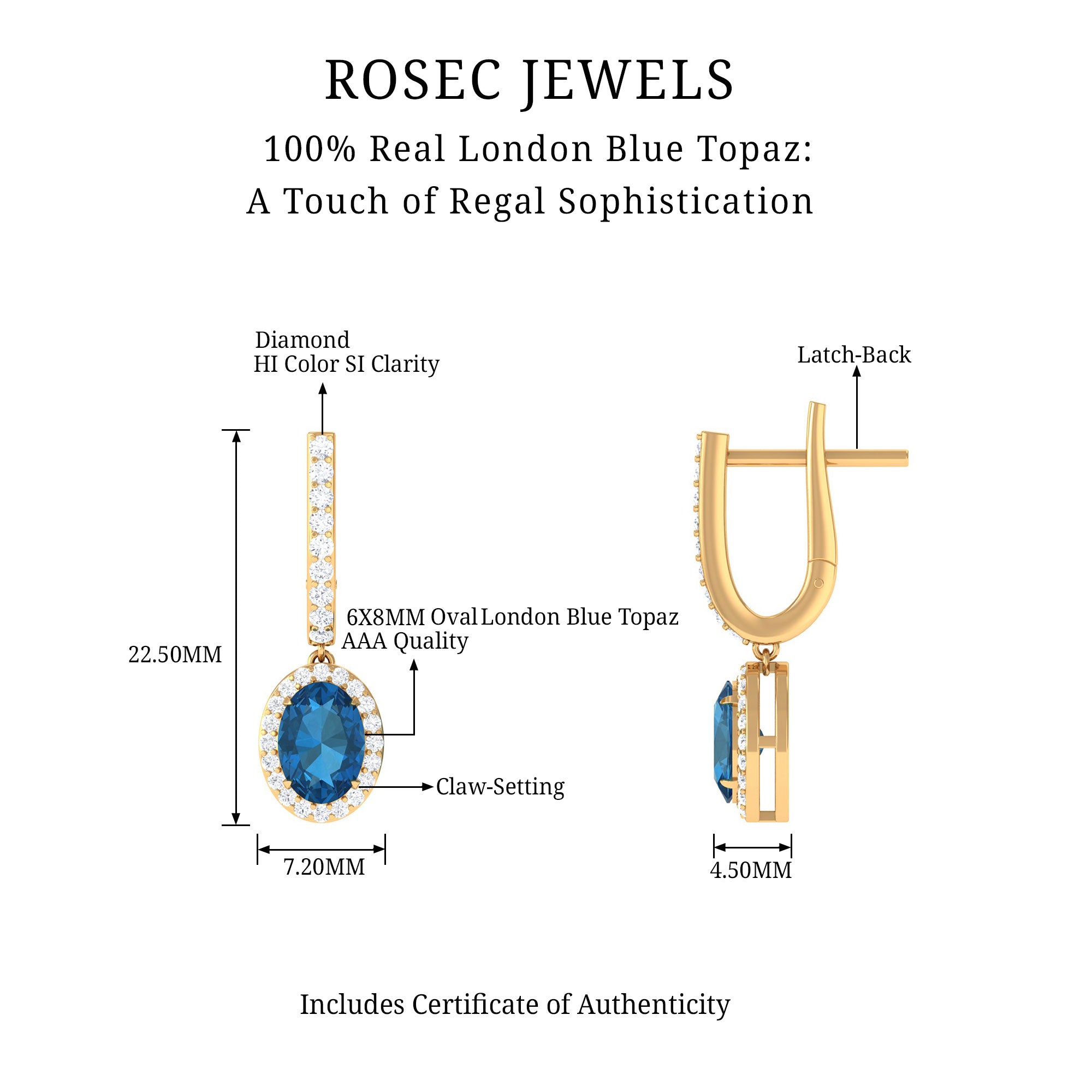 2.75 CT Oval London Blue Topaz and Diamond Hoop Drop Earrings London Blue Topaz - ( AAA ) - Quality - Rosec Jewels