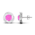 Pink Sapphire and Diamond Swirl Stud Earrings Pink Sapphire - ( AAA ) - Quality - Rosec Jewels