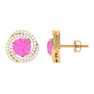 Pink Sapphire and Diamond Swirl Stud Earrings Pink Sapphire - ( AAA ) - Quality - Rosec Jewels