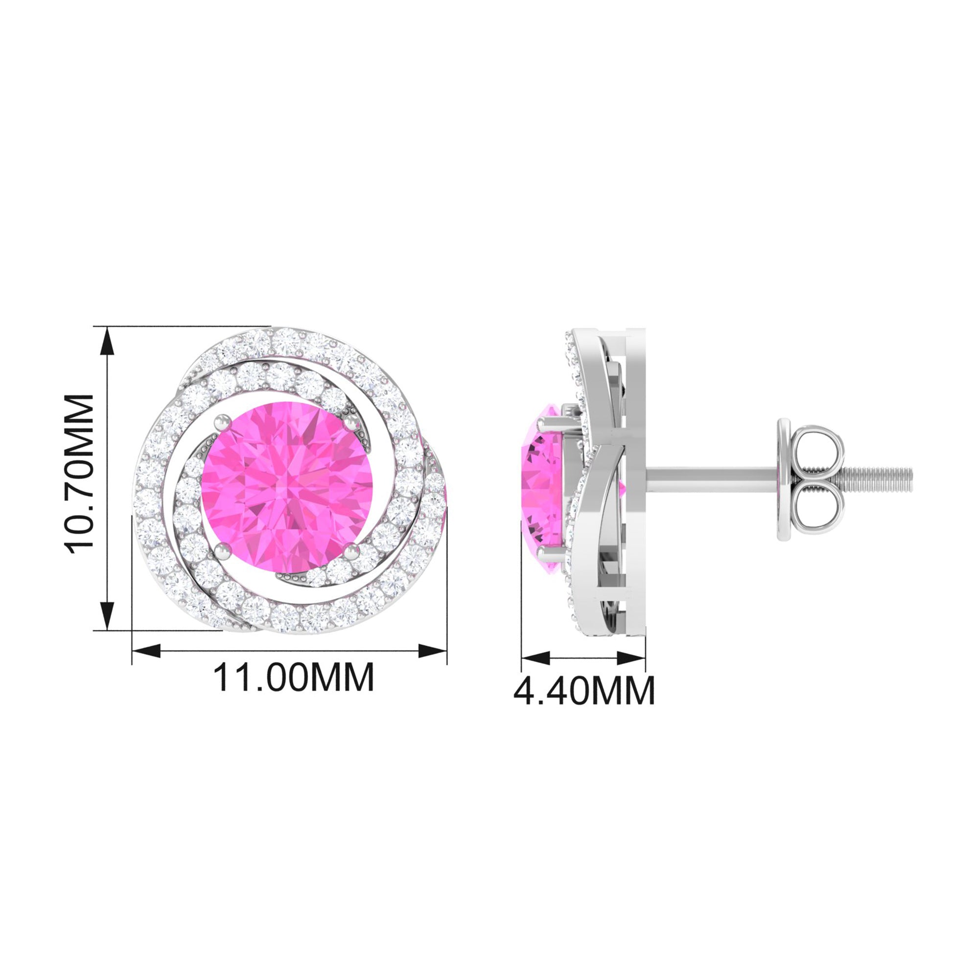 Pink Sapphire and Diamond Swirl Stud Earrings Pink Sapphire - ( AAA ) - Quality - Rosec Jewels