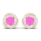 Pink Sapphire and Diamond Swirl Stud Earrings Pink Sapphire - ( AAA ) - Quality - Rosec Jewels