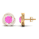 Pink Sapphire and Diamond Swirl Stud Earrings Pink Sapphire - ( AAA ) - Quality - Rosec Jewels