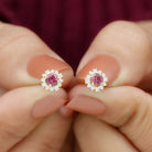 3/4 CT Pink Tourmaline and Diamond Halo Stud Earrings Pink Tourmaline - ( AAA ) - Quality - Rosec Jewels