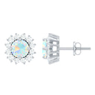 1 CT Ethiopian Opal and Diamond Halo Stud Earrings Ethiopian Opal - ( AAA ) - Quality - Rosec Jewels