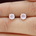 Rose Quartz Solitaire Stud Earrings in 4 Prong Setting Rose Quartz - ( AAA ) - Quality - Rosec Jewels