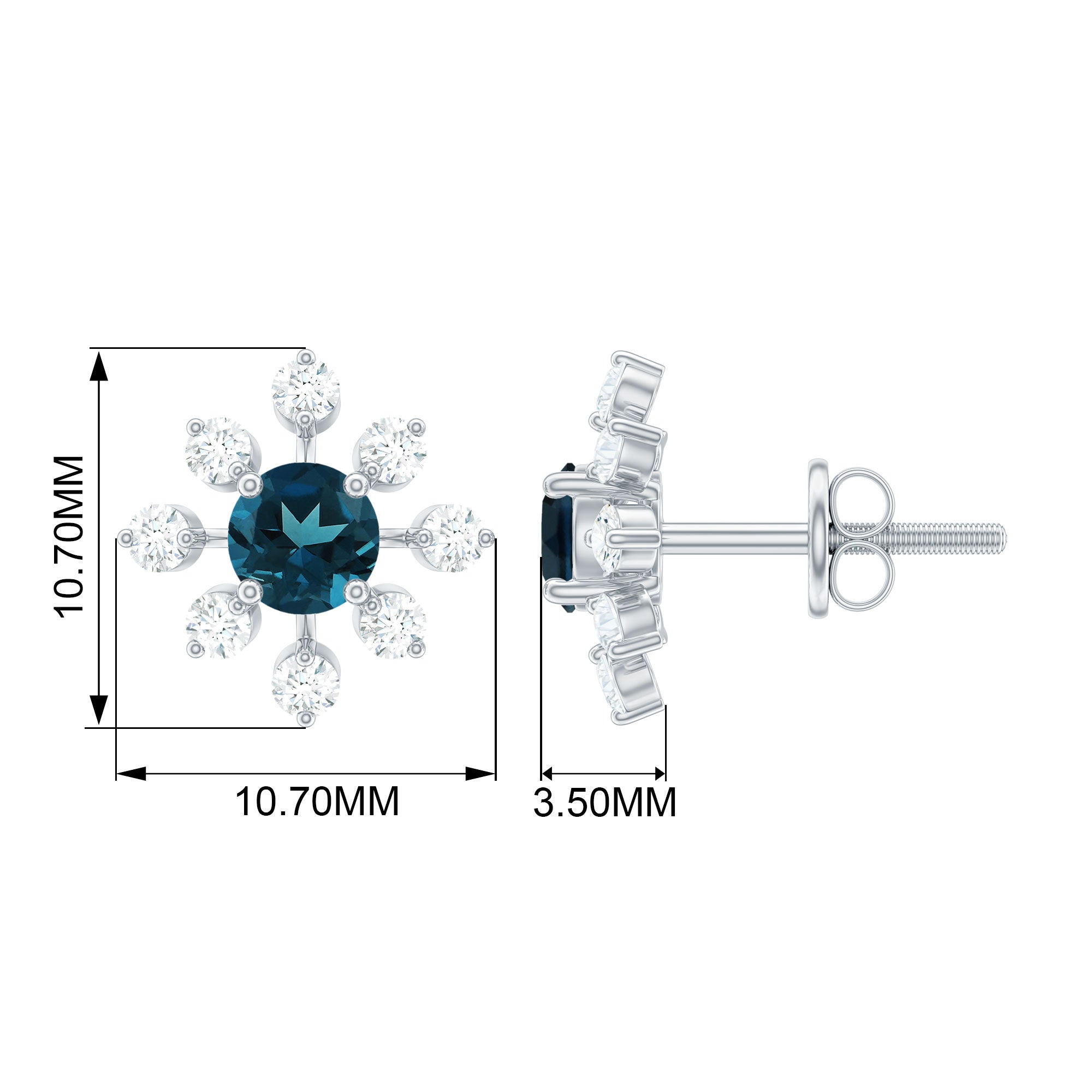 1.75 CT London Blue Topaz and Diamond Flower Stud Earrings London Blue Topaz - ( AAA ) - Quality - Rosec Jewels