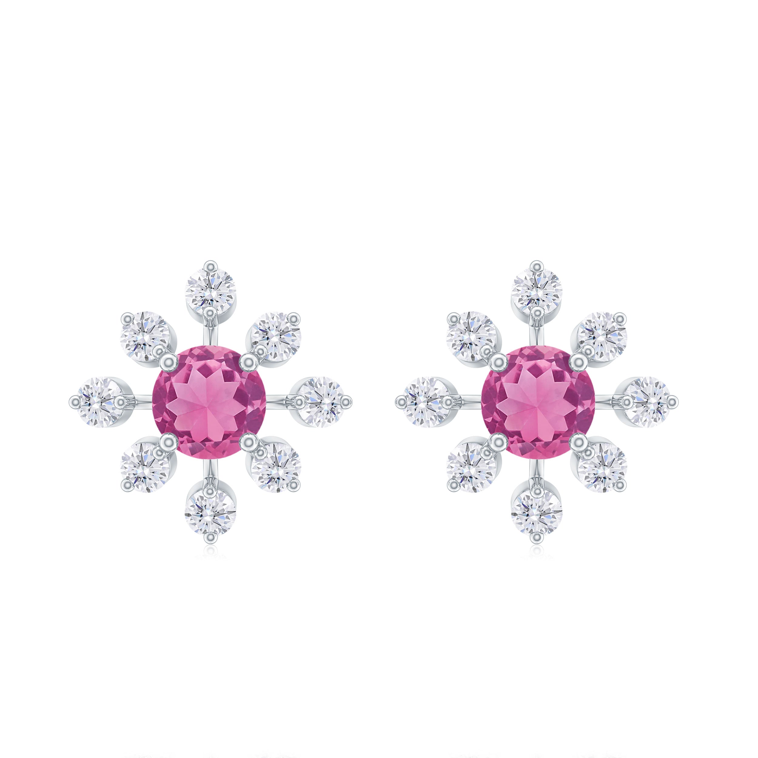 1 CT Pink Tourmaline and Diamond Floral Stud Earrings Pink Tourmaline - ( AAA ) - Quality - Rosec Jewels