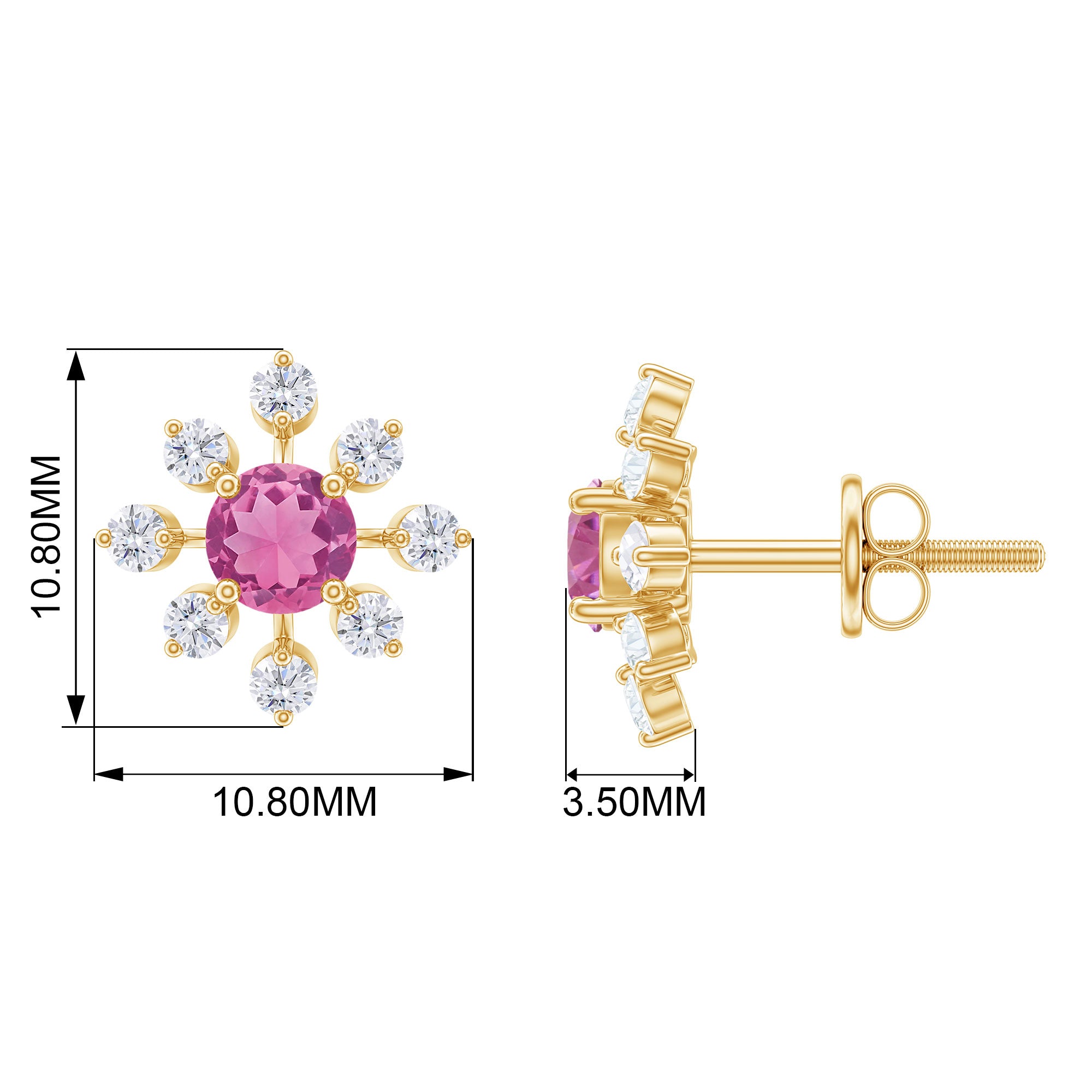 1 CT Pink Tourmaline and Diamond Floral Stud Earrings Pink Tourmaline - ( AAA ) - Quality - Rosec Jewels