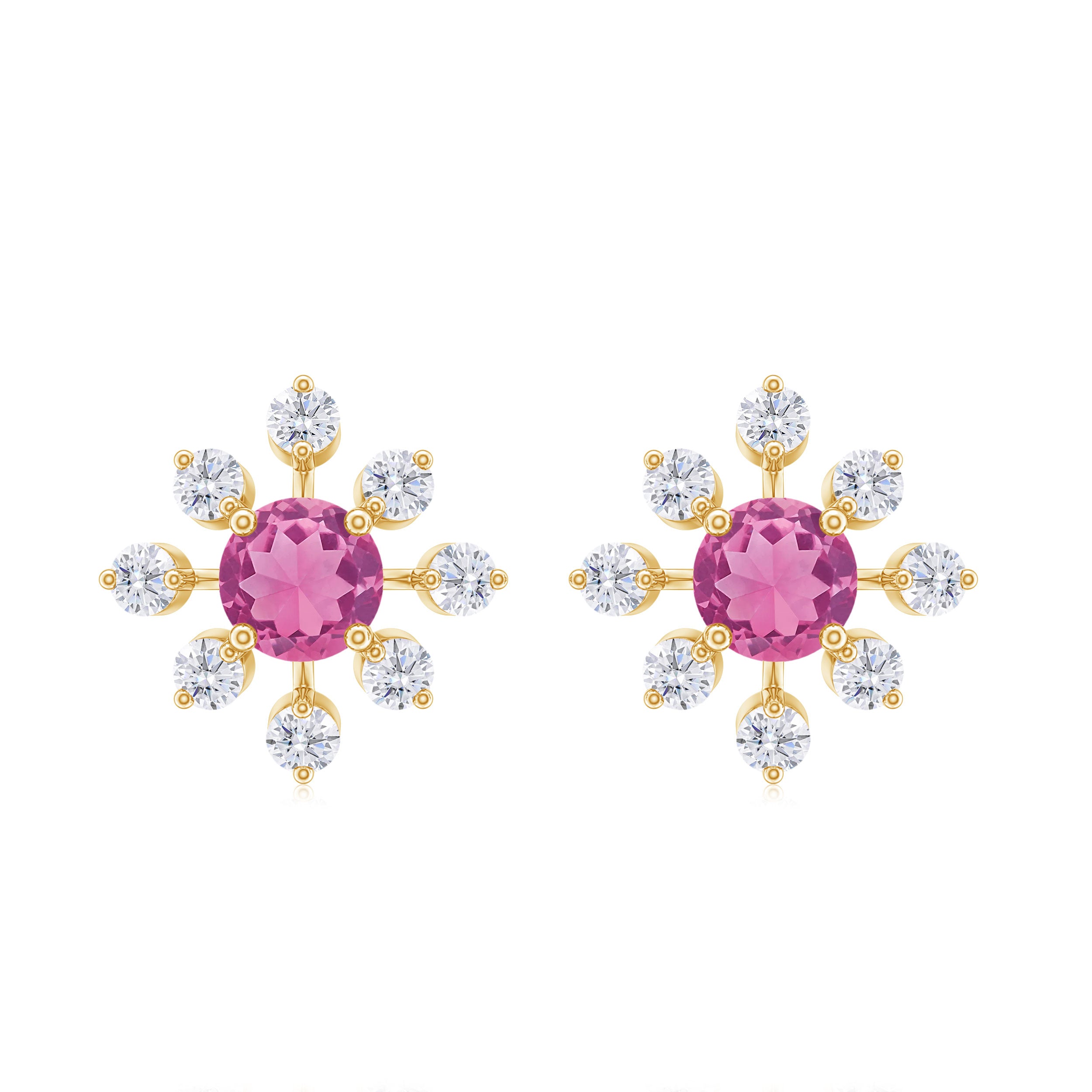 1 CT Pink Tourmaline and Diamond Floral Stud Earrings Pink Tourmaline - ( AAA ) - Quality - Rosec Jewels