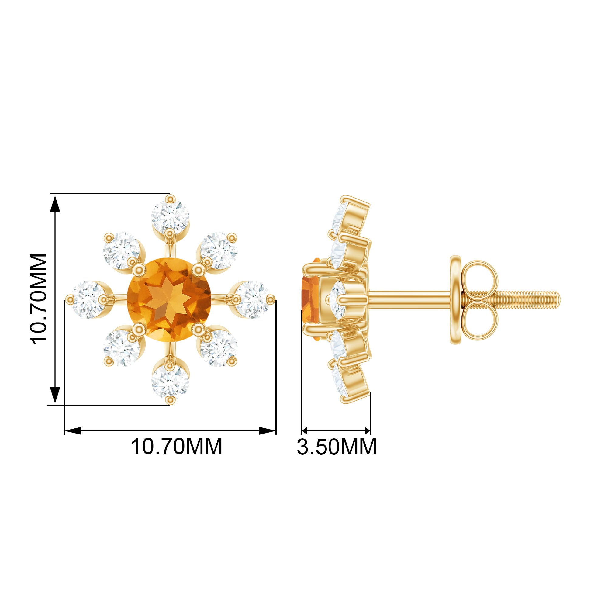 1.5 CT Yellow Citrine and Moissanite Flower Stud Earrings in Gold Citrine - ( AAA ) - Quality - Rosec Jewels