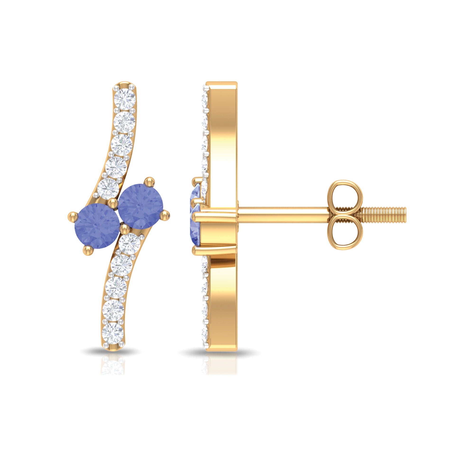 Real Tanzanite and Diamond Minimal Stud Earrings Tanzanite - ( AAA ) - Quality - Rosec Jewels