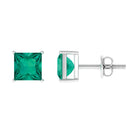 Princess Cut Natural Emerald Simple Solitaire Stud Earrings Emerald - ( AAA ) - Quality - Rosec Jewels