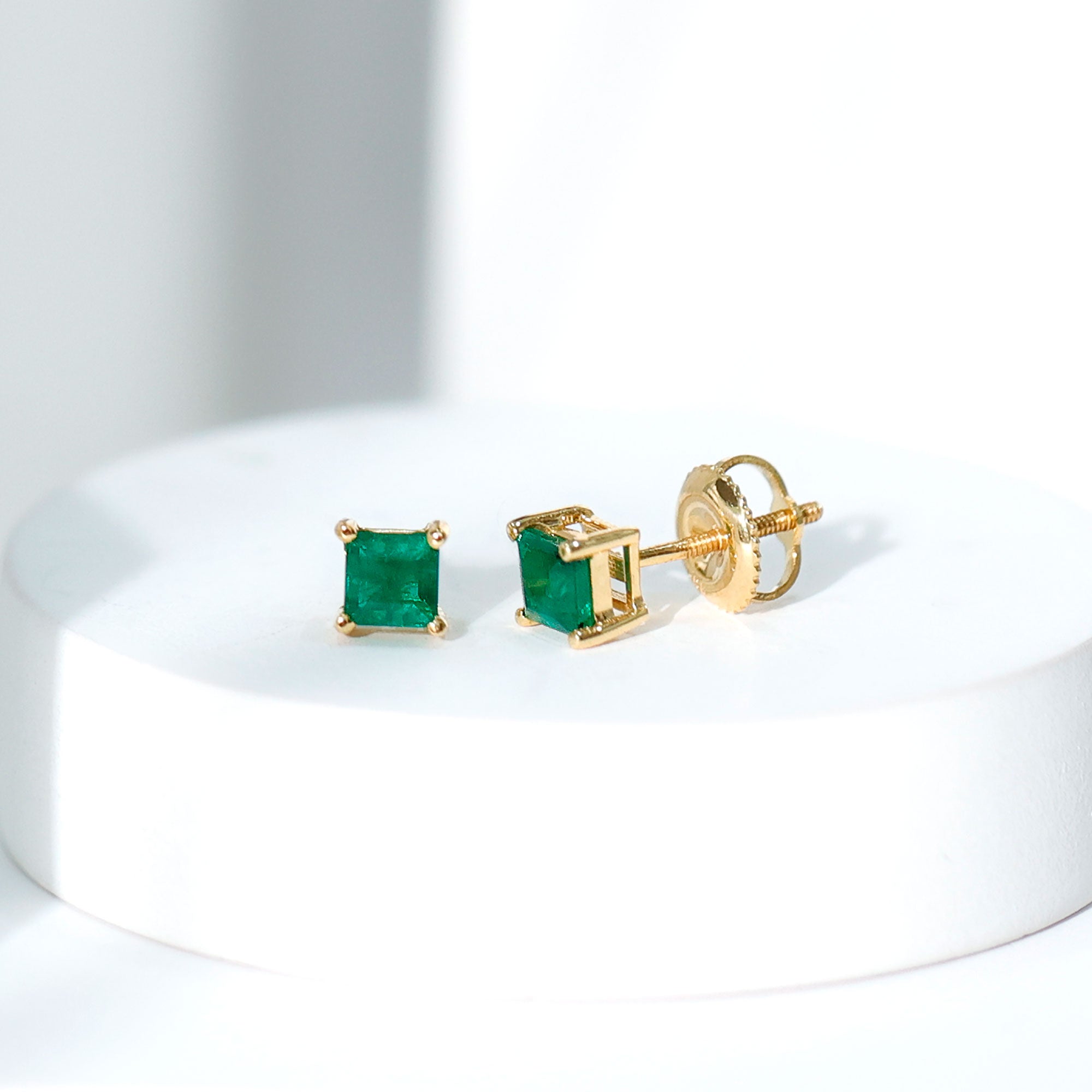 Princess Cut Natural Emerald Simple Solitaire Stud Earrings Emerald - ( AAA ) - Quality - Rosec Jewels