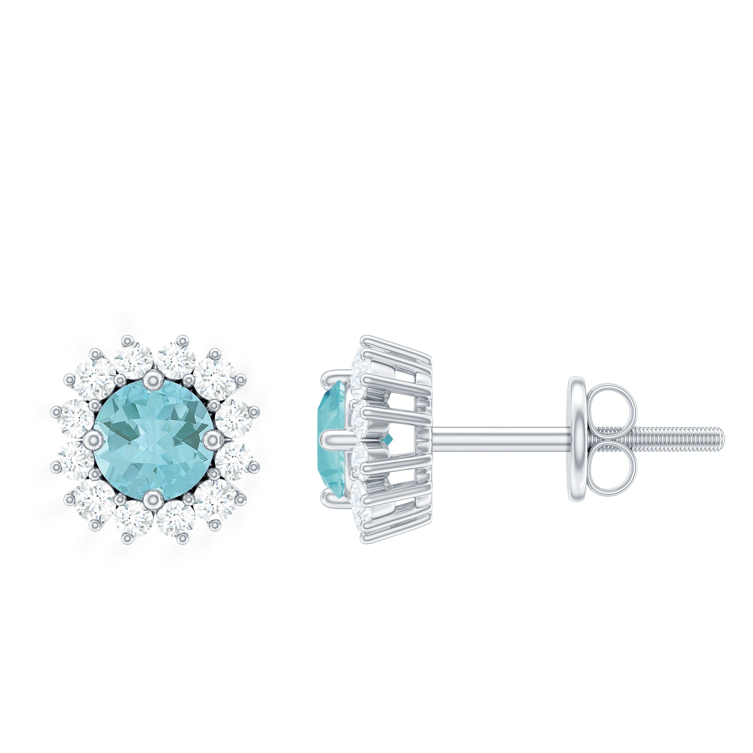 1 CT Sky Blue Topaz and Diamond Classic Halo Stud Earrings Sky Blue Topaz - ( AAA ) - Quality - Rosec Jewels