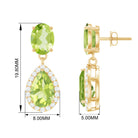 Classic Peridot Dangle Earrings with Diamond Halo Peridot - ( AAA ) - Quality - Rosec Jewels