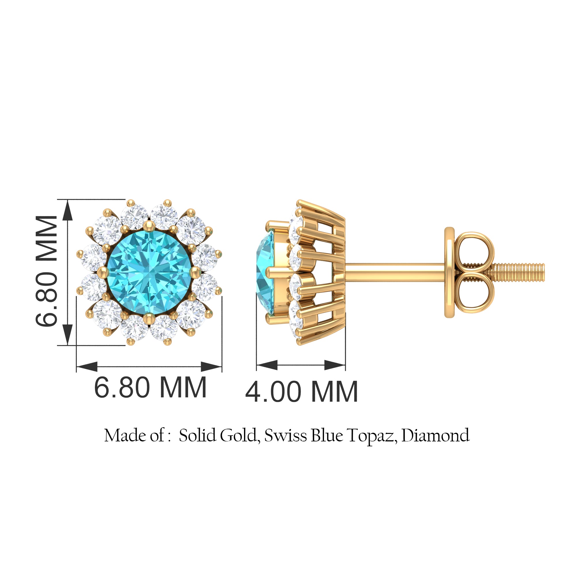 3/4 CT Classic Swiss Blue Topaz and Diamond Halo Stud Earrings Swiss Blue Topaz - ( AAA ) - Quality - Rosec Jewels