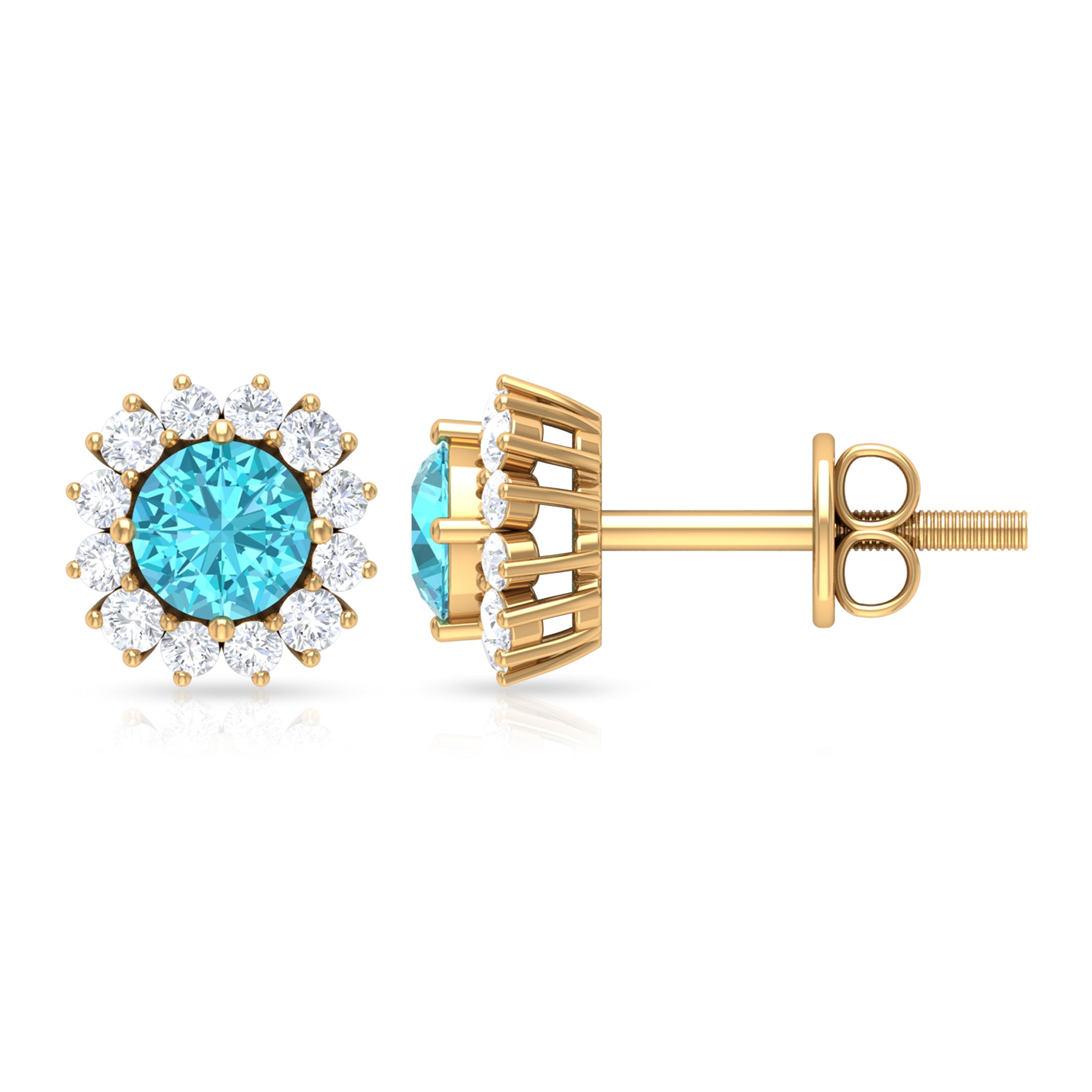 3/4 CT Classic Swiss Blue Topaz and Diamond Halo Stud Earrings Swiss Blue Topaz - ( AAA ) - Quality - Rosec Jewels