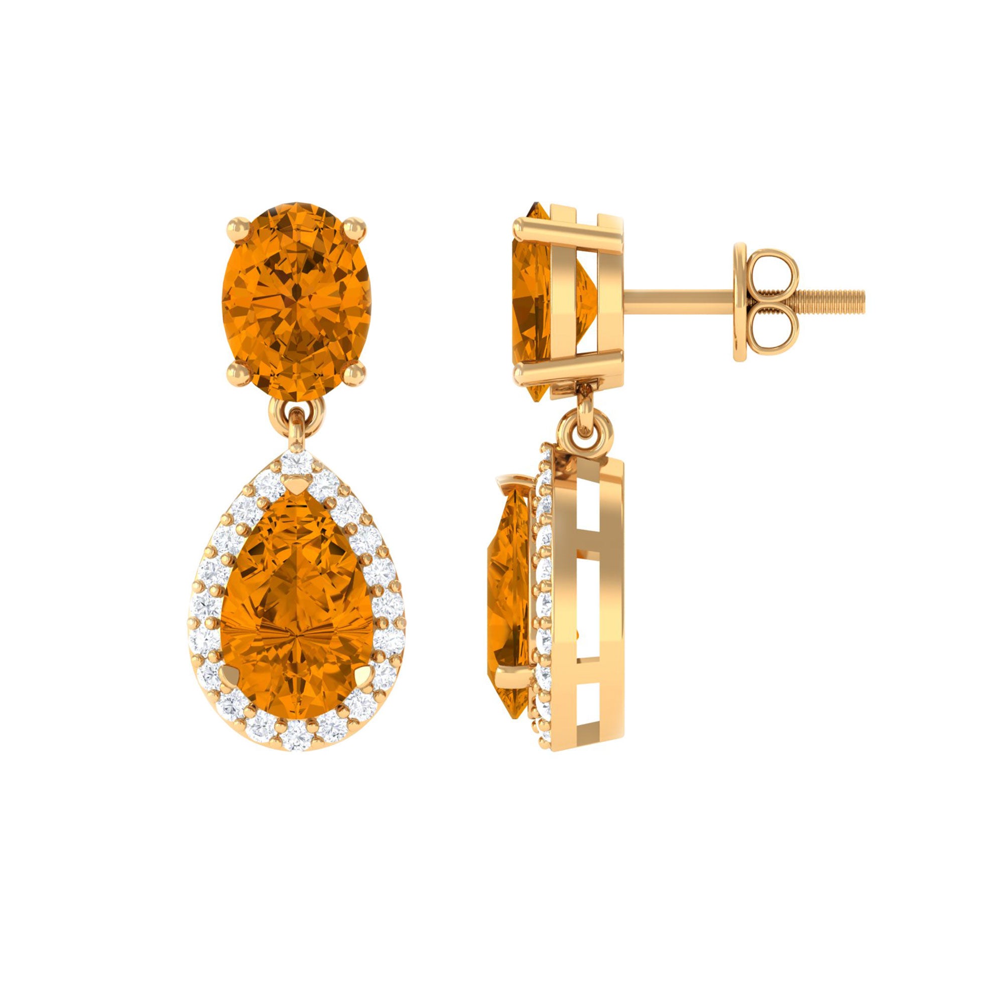 4.5 CT Citrine and Diamond Dangle Drop Earrings Citrine - ( AAA ) - Quality - Rosec Jewels