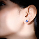 Double Claw Set Round Created Blue Sapphire Solitaire Stud Earrings Lab Created Blue Sapphire - ( AAAA ) - Quality - Rosec Jewels