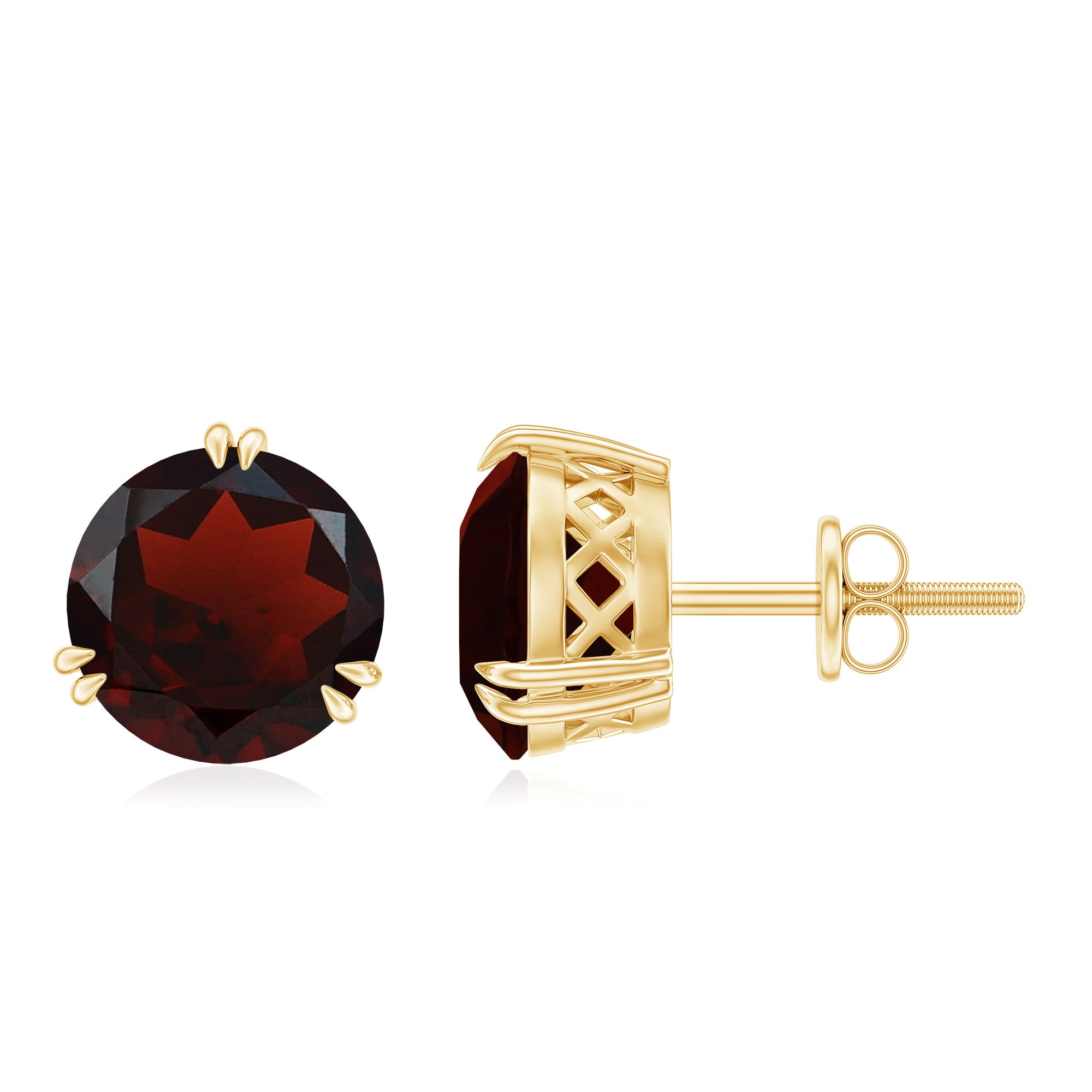 8 MM Garnet Solitaire Stud Earrings in Double Prong Setting Garnet - ( AAA ) - Quality - Rosec Jewels