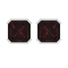 2.50 CT Asscher Cut Garnet Solitaire Half Bezel Set Stud Earrings Garnet - ( AAA ) - Quality - Rosec Jewels