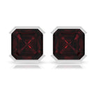 2.50 CT Asscher Cut Garnet Solitaire Half Bezel Set Stud Earrings Garnet - ( AAA ) - Quality - Rosec Jewels